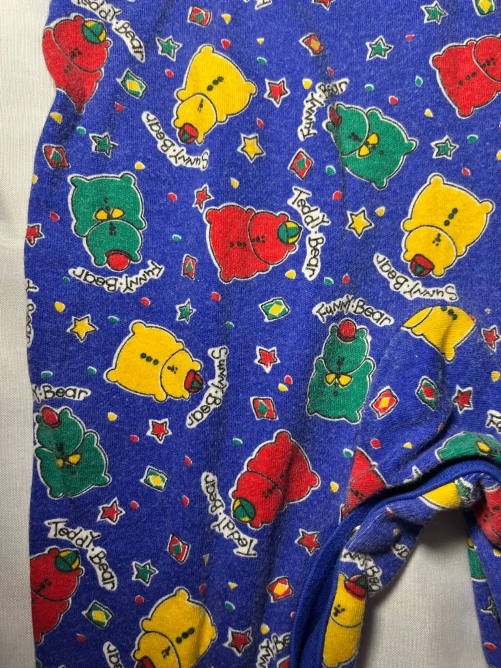 Vintage 90s‎ OshKosh Teddy Bear Romper 6-9M Colorblock One Piece Snap USA Rare